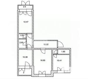 3-к квартира, вторичка, 66м2, 1/5 этаж