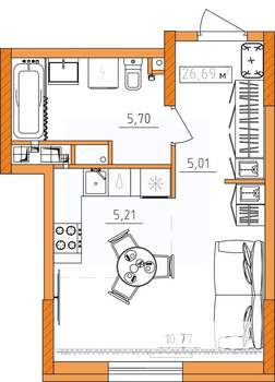 1-к квартира, строящийся дом, 27м2, 1/16 этаж