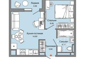 1-к квартира, вторичка, 33м2, 6/9 этаж