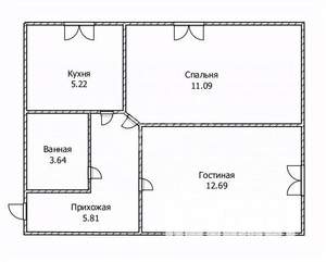 2-к квартира, вторичка, 39м2, 1/5 этаж