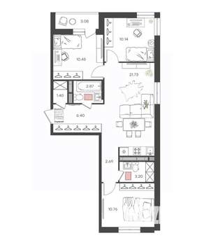3-к квартира, вторичка, 70м2, 8/16 этаж