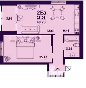2-к квартира, строящийся дом, 49м2, 23/24 этаж