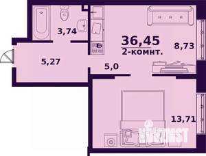 2-к квартира, строящийся дом, 36м2, 10/24 этаж