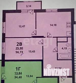2-к квартира, вторичка, 56м2, 18/25 этаж
