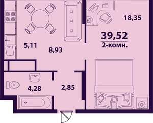 2-к квартира, вторичка, 40м2, 23/24 этаж