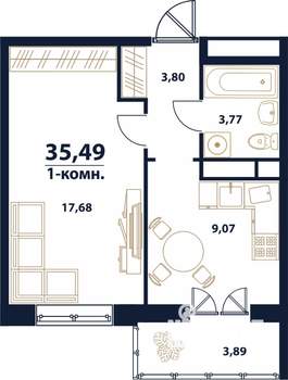 1-к квартира, строящийся дом, 35м2, 1/16 этаж