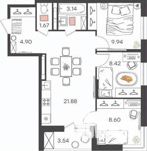 4-к квартира, вторичка, 59м2, 23/24 этаж