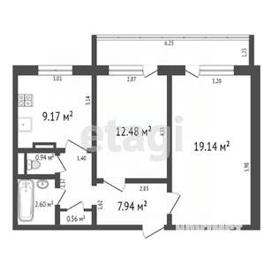 2-к квартира, вторичка, 56м2, 2/9 этаж