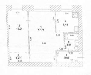 2-к квартира, вторичка, 42м2, 1/5 этаж