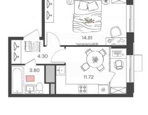 1-к квартира, вторичка, 38м2, 4/9 этаж