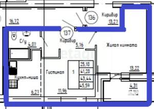 1-к квартира, вторичка, 42м2, 9/9 этаж