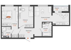2-к квартира, вторичка, 60м2, 2/9 этаж