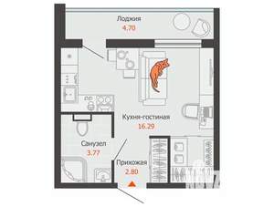 Студия квартира, вторичка, 25м2, 4/8 этаж