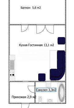 Студия квартира, вторичка, 25м2, 2/3 этаж