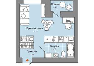 Студия квартира, строящийся дом, 27м2, 3/8 этаж