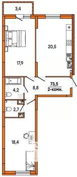 2-к квартира, вторичка, 74м2, 5/16 этаж