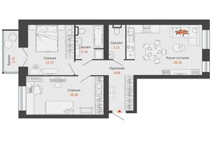 2-к квартира, вторичка, 68м2, 5/9 этаж