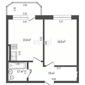1-к квартира, вторичка, 43м2, 10/12 этаж