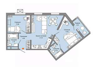 2-к квартира, строящийся дом, 60м2, 5/9 этаж