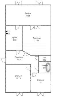 3-к квартира, вторичка, 73м2, 2/2 этаж