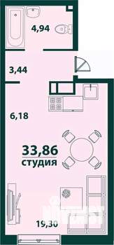 1-к квартира, строящийся дом, 34м2, 8/24 этаж