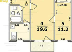 2-к квартира, вторичка, 45м2, 1/5 этаж