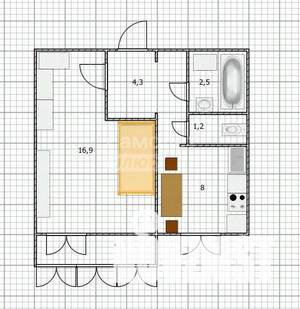 1-к квартира, вторичка, 34м2, 12/16 этаж