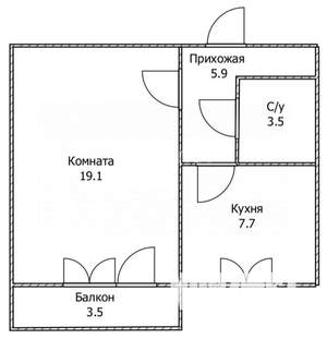 1-к квартира, вторичка, 36м2, 2/9 этаж
