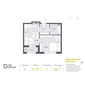 1-к квартира, вторичка, 37м2, 10/10 этаж