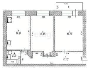 2-к квартира, вторичка, 58м2, 4/5 этаж