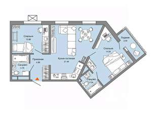2-к квартира, строящийся дом, 60м2, 7/9 этаж