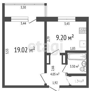 1-к квартира, вторичка, 38м2, 9/9 этаж