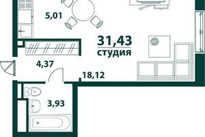 1-к квартира, вторичка, 31м2, 19/24 этаж