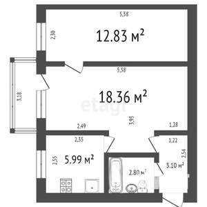 2-к квартира, вторичка, 47м2, 5/5 этаж