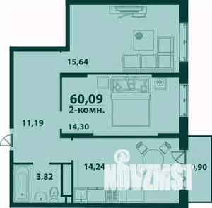 2-к квартира, строящийся дом, 60м2, 17/24 этаж