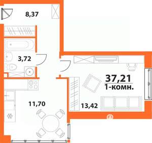 1-к квартира, строящийся дом, 37м2, 6/24 этаж