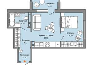 1-к квартира, строящийся дом, 38м2, 3/9 этаж