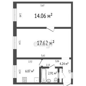 2-к квартира, вторичка, 44м2, 1/4 этаж