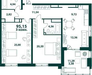 3-к квартира, вторичка, 95м2, 22/24 этаж