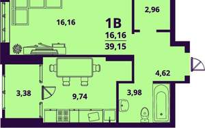 1-к квартира, сданный дом, 39м2, 24/24 этаж