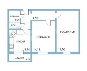 2-к квартира, вторичка, 54м2, 6/9 этаж