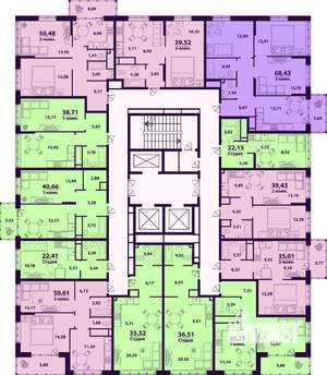 2-к квартира, строящийся дом, 35м2, 17/24 этаж