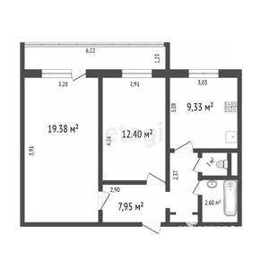 2-к квартира, вторичка, 53м2, 8/9 этаж