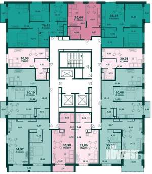 3-к квартира, строящийся дом, 59м2, 13/24 этаж