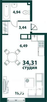 1-к квартира, вторичка, 34м2, 2/24 этаж