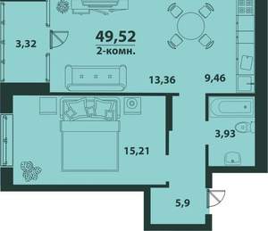 2-к квартира, сданный дом, 50м2, 11/24 этаж