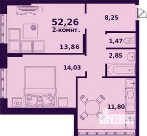 2-к квартира, строящийся дом, 52м2, 14/24 этаж