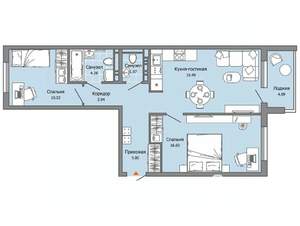 2-к квартира, строящийся дом, 64м2, 7/9 этаж