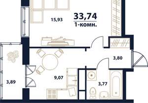 1-к квартира, вторичка, 34м2, 7/16 этаж