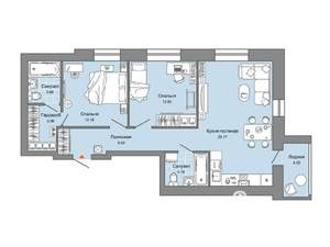 2-к квартира, строящийся дом, 74м2, 8/9 этаж